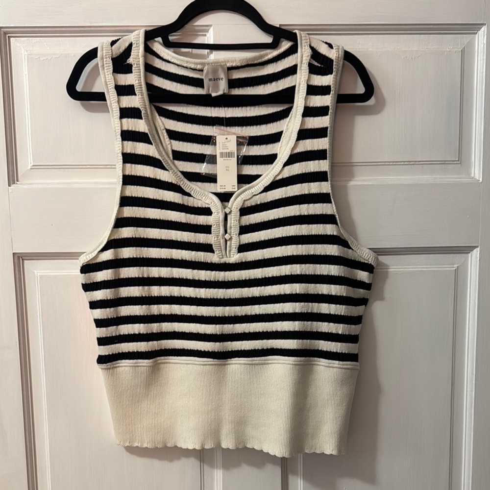 Maeve Black and White Striped Tank Top